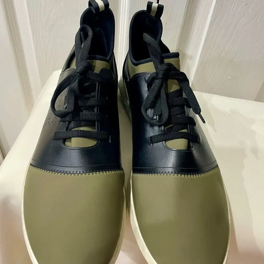 BALLY‎ MEN SHOES NEOPRENE OLIVE GREEN/BLACK LEATHER MADE IN ITALY Sz 13 ICONIC